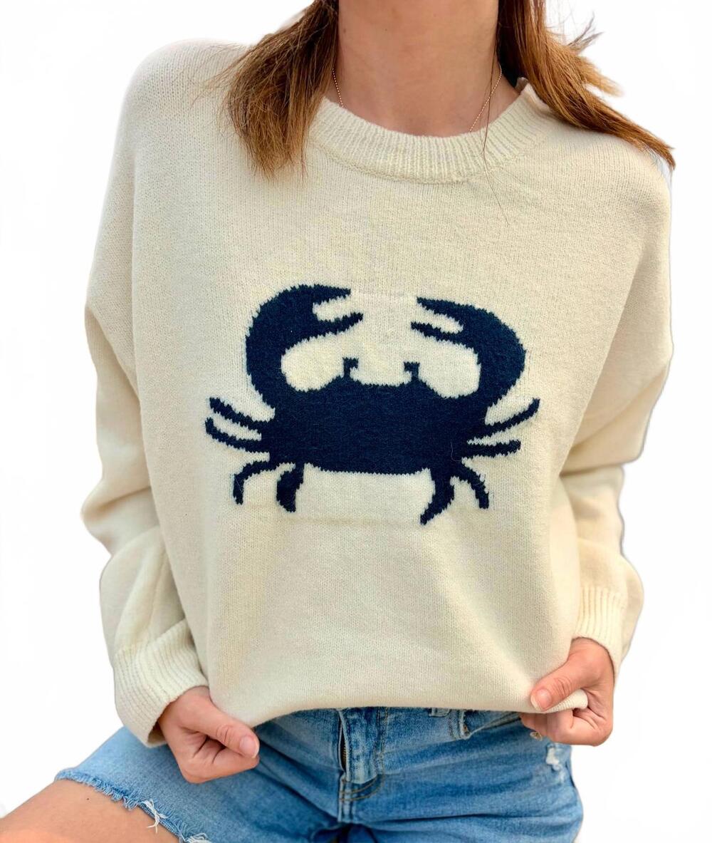 NEW URBAN DAIZY women's the harbor bay crab knit sweater in ivory